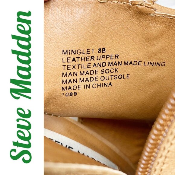 STEVE MADDEN MINGLE TAN LEATHER OPEN TOE OPEN HEEL BLOCK HEEL BOOTIE, SIZE 8 - Picture 9 of 13